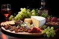 Different views of different cips, cheese and fresh grapes in the white Royalty Free Stock Photo