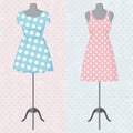 Different vintage dresses on a mannequin. Vector
