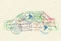 Different visa passport stamps in form of car Royalty Free Stock Photo