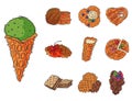 Different wafer cookies waffle cakes pastry cookie biscuit delicious snack cream dessert crispy bakery food vector