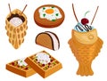 Different wafer cookies waffle cakes pastry cookie biscuit delicious snack cream dessert crispy bakery food vector