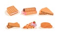Different Waffles and Wafers Desserts Vector Illustrated Set