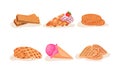 Different Waffles and Wafers Desserts Vector Illustrated Set