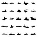 25 different warships silhouettes