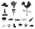 Different weather black icons in set collection for design.Signs and characteristics of the weather vector symbol stock Royalty Free Stock Photo