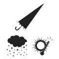 Different weather black icons in set collection for design.Signs and characteristics of the weather vector symbol stock Royalty Free Stock Photo