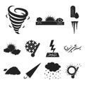 Different weather black icons in set collection for design.Signs and characteristics of the weather vector symbol stock Royalty Free Stock Photo