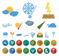 Different weather cartoon,flat icons in set collection for design.Signs and characteristics of the weather vector symbol Royalty Free Stock Photo