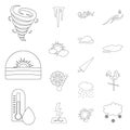 Different weather outline icons in set collection for design.Signs and characteristics of the weather vector symbol Royalty Free Stock Photo