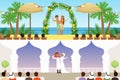 Different wedding ceremonies set, traditional, exotic tropical beach and muslim weddings vector Illustrations