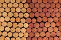 Different Wine bottle corks, top view. Many wine corks of white and red wine. Design element, template wine background or Royalty Free Stock Photo