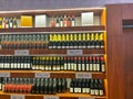 Different wine products displayed at factory outlet store of SULA wine yard at Nashik, Maharashtra, India