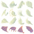 Different wings icons set, cartoon style