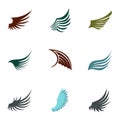 Different wings icons set, flat style