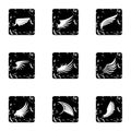 Different wings icons set, grunge style