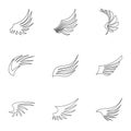 Different wings icons set, outline style Royalty Free Stock Photo