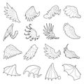 Different wings icons set, outline style Royalty Free Stock Photo