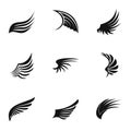 Different wings icons set, simple style