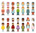 People winter characters stand set and avatars in flat style isolated on white background Royalty Free Stock Photo