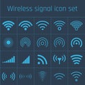 Different wireless access wifi icon set, wifi collection. Stock Vector illustration isolated on blue background