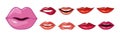 Different Woman Lips Icon of Pink and Red Color Vector Set