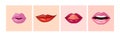 Different Woman Lips Icon of Pink and Red Color Vector Set