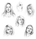 Different Women Faces Monochrome Sketch Royalty Free Stock Photo