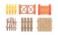 Different Wooden Fences Collection, Countryside, Rural Landscape Elements Vector Illustration