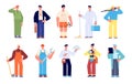 Different workers. Group young working characters, diversity professions. Builder worker, doctor businessman. Job