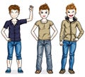 Different young teen boys cute children standing wearing fashion Royalty Free Stock Photo