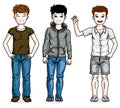 Different young teen boys cute children standing wearing fashion Royalty Free Stock Photo