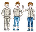 Different young teen boys cute children standing wearing fashion Royalty Free Stock Photo