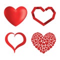 Differents style red heart vector icon isolated love valentine day symbol and romantic design wedding beautiful Royalty Free Stock Photo