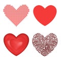 Differents style red heart vector icon isolated love valentine day symbol and romantic design wedding beautiful