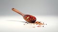 differnet Spices on one nice wooden spoon on white background with spices in front of the spoon Generative AI