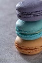 Differnt color macaroons on a marble background