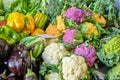 Differrent kinds of colorful caulifower and other vegetables Royalty Free Stock Photo