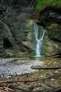 Difficul trail with ladder near the waterfall in canyon of National park Slovak paradise