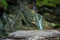 Difficul trail with ladder near the waterfall in canyon of National park Slovak paradise