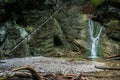 Difficul trail with ladder near the waterfall in canyon of National park Slovak paradise