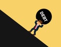 Difficult burden and debt pressure. businessman carrying debt burden uphill