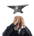 Difficult career in business with falling anvil