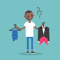 Difficult choice. Young black man trying to decide what to wear Royalty Free Stock Photo