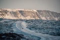 Difficult driving conditions in winter season in Iceland. Royalty Free Stock Photo