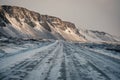 Difficult driving conditions in winter season in Iceland. Royalty Free Stock Photo