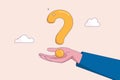 Difficult question concept. Big question mark or big problem to solve or finding solution, doubt or uncertainty