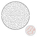 Difficult round labyrinth. Game for kids. Puzzle for children. One entrance, one exit. Maze conundrum. Flat vector illustration is