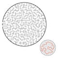 Difficult round labyrinth. Game for kids. Puzzle for children. One entrance, one exit. Maze conundrum. Flat vector illustration