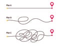 Difficult way, chaos path from point A to B. Complex chaos simplifying concept. Easy simple way. Vector illustration