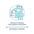 Difficulty finding trustworthy partner blue concept icon